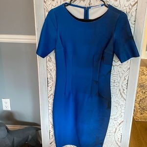 T Tahari  Womens A Line Short Sleeve Dress Bright Blue Size 2